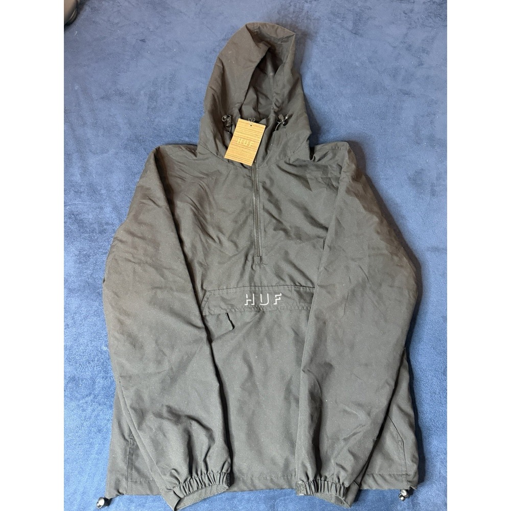 HUF Worldwide Shadow Anorak Jacket Mens L Black Half Zip JK00002 New